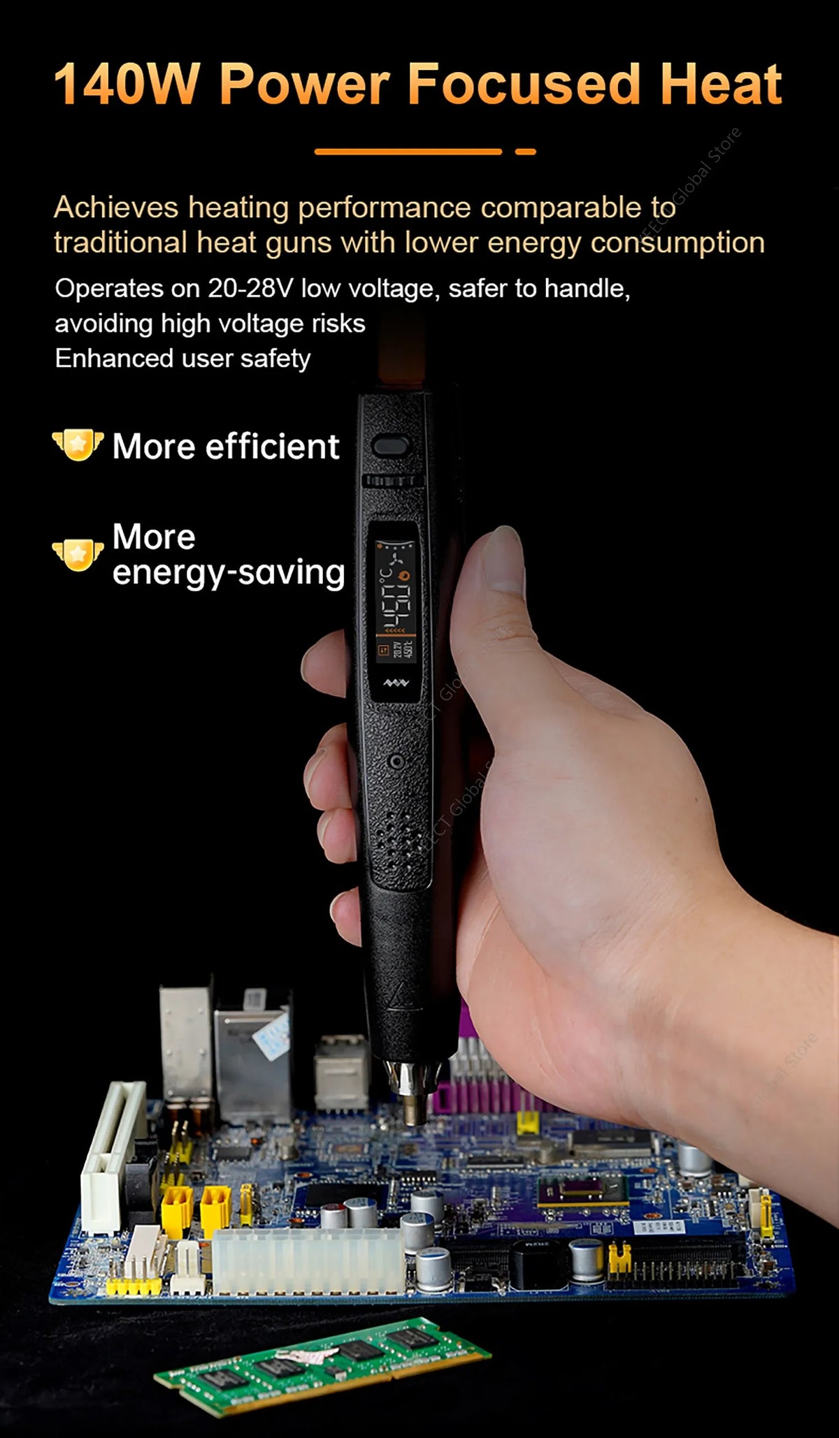MINIWARE AirGo 140 Portable Hot Air Gun Soldering Station 140W PD USB C BGA Desoldering Rework Tool Smart Sleep Stand Kit