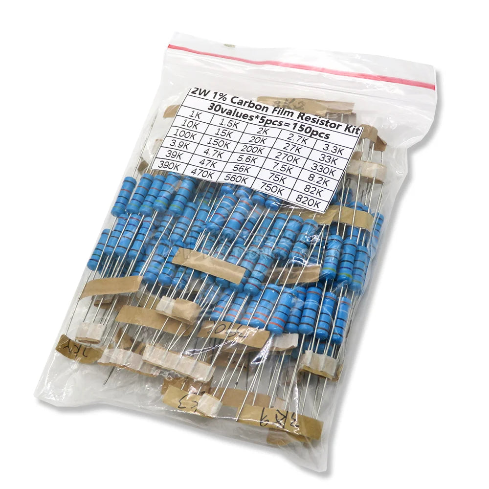 150PCS 300PCS 1/4W 1/2W 1W 2W 3W Resistance 1% Metal Film Resistor Assortment Kit Set 30Values Each 5/10PCS 1~750 1K~820K Ohm