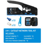 RJ45 Crimp Plier Pass Through Crimper Stripper Cutter for Cat7 Cat6 Cat5e 8P8C Modular Connector Ethernet All-in-one Wire Tool
