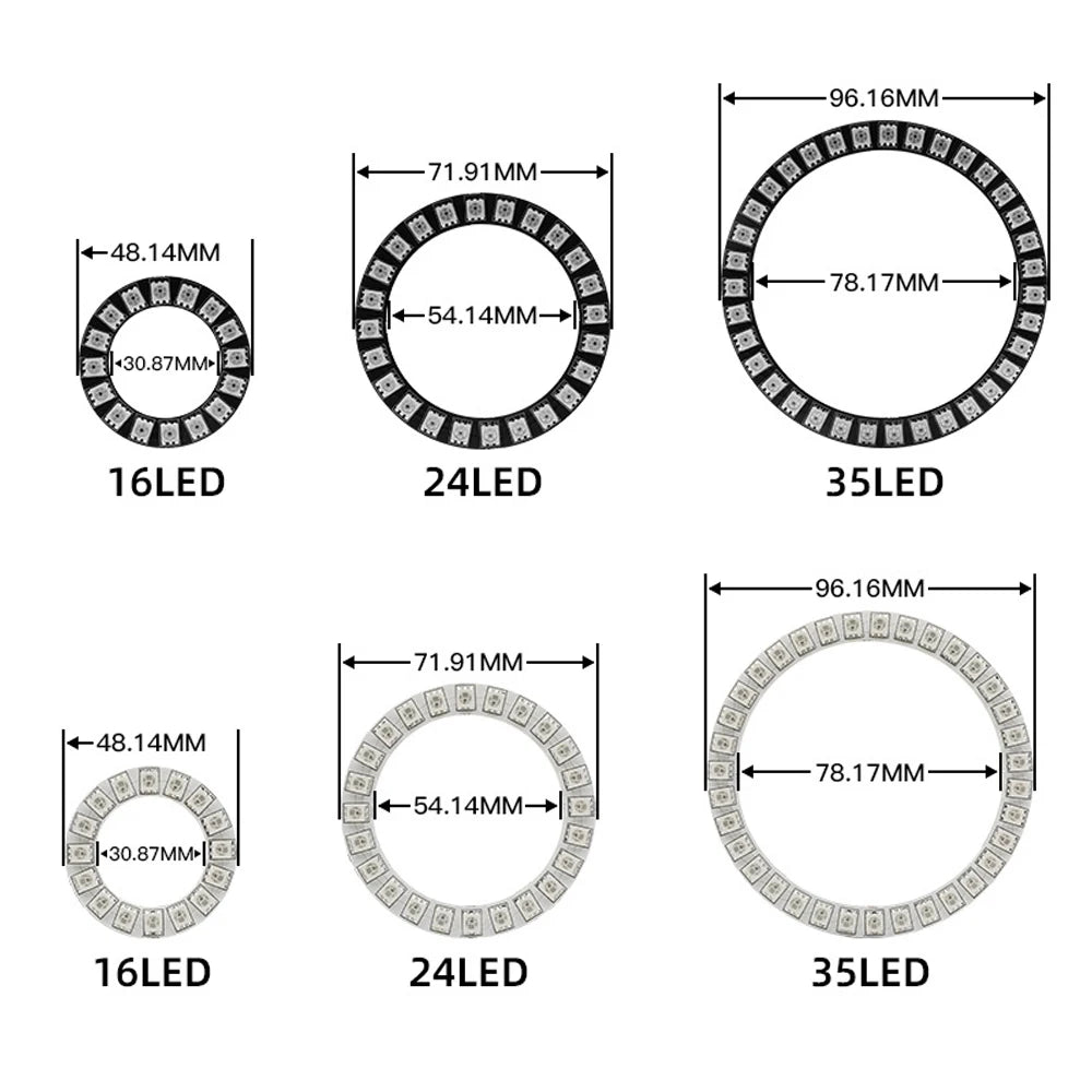 WS2815 Angel Eyes Ring 16/24/35 LEDs Breakpoint Resume Individually Addressable DC12V 5050 RGB Car Daytime Running Light