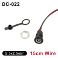 DC-022D 10A DC Female Jack Power Socket 5.5 X 2.1 / 5.5 X 2.5 mm Panel Mount Connector with 15cm Wire and Waterproof Cap