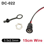 DC-022D 10A DC Female Jack Power Socket 5.5 X 2.1 / 5.5 X 2.5 mm Panel Mount Connector with 15cm Wire and Waterproof Cap