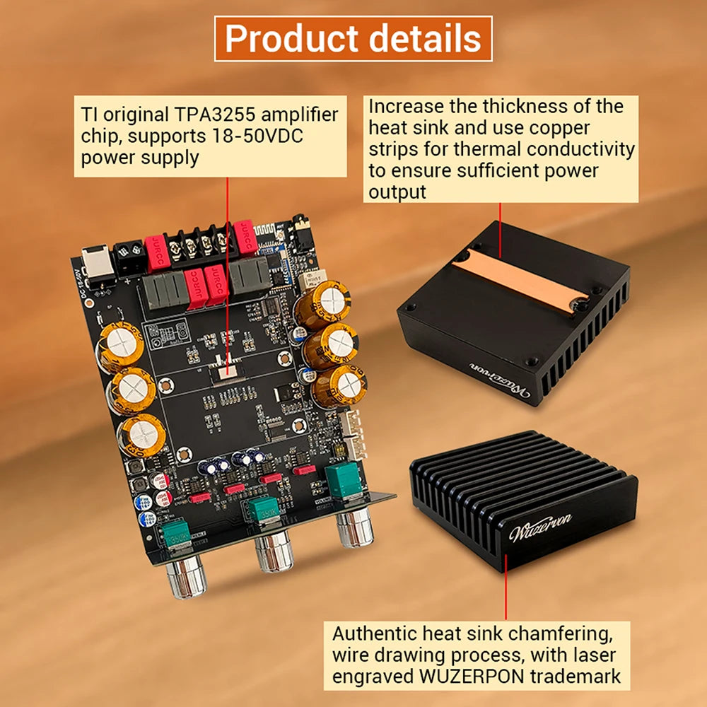 DC 18-50V 3002T PRO Bluetooth Amplifier Board Qualcomm QCC3034 2.0 Channel APTX Lossless 300W+300W TPA3255