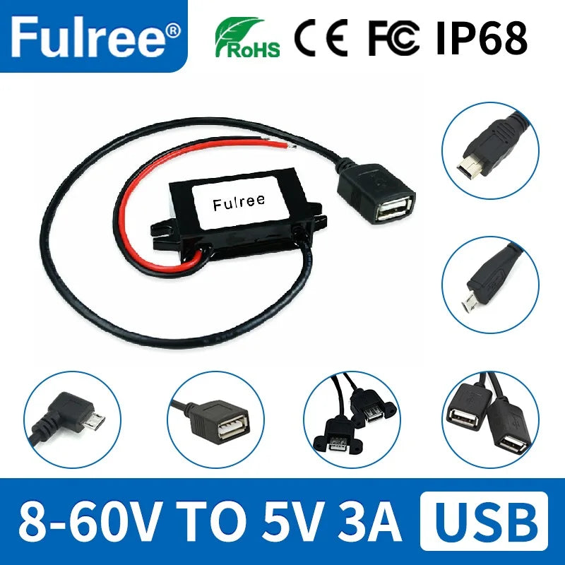 Type C USBC Mini Micro USB 12V 24V 36V 48V Convert to 5V 3A Car Phone Charger Step Down Buck Converter 12 Volt to 5 Volt