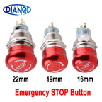 16mm 19mm 22mm 1NO1NC 2NO2NC Metal Waterproof aluminum Push Button Switch mushroom emergency STOP latching press button