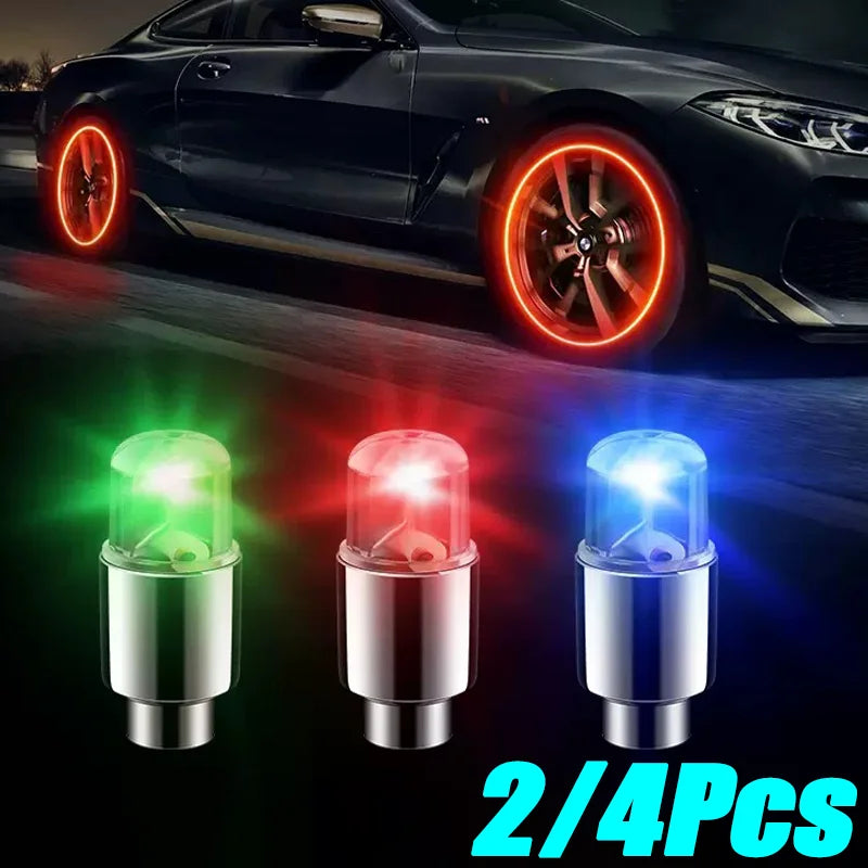 2/4Pcs Car Hub Ambient Light Bicycle LED Tire Lights Universal Car Neon Lamp Valve Cover Lights Tire Colorful Flashing BulbDecor