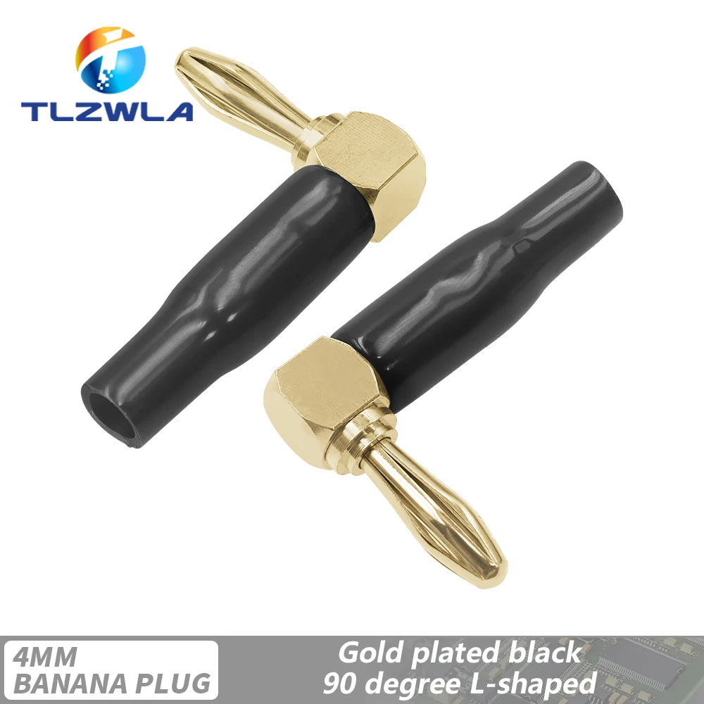 2PCS 4mm L-shaped Right Angle Banana Plug Soft Plastic Shell 90 Degree Banana Connector Red Black for Audio Video Speaker