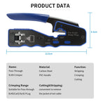 RJ45 Crimp Tool Pass Through Crimper Stripper Cutter for Cat6a Cat6 Cat5 8P8C Modular Connector Ethernet All-in-one Wire Tool