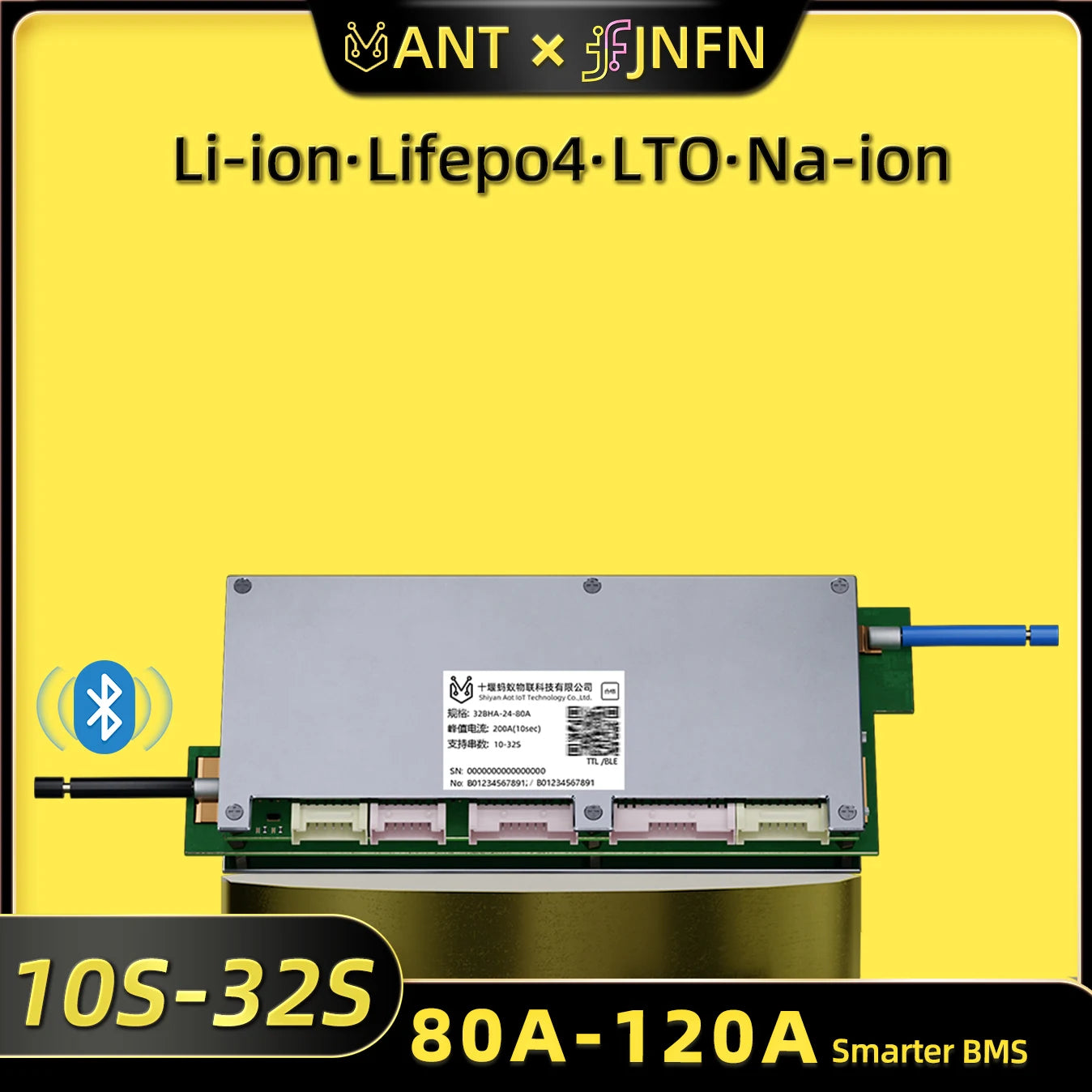 ANT Smart BMS 10-32S 72V 84V 96V BMS 120V High Voltage LiFePO4 Li-ion BMS for Electric Motorcycle with Bluetooth