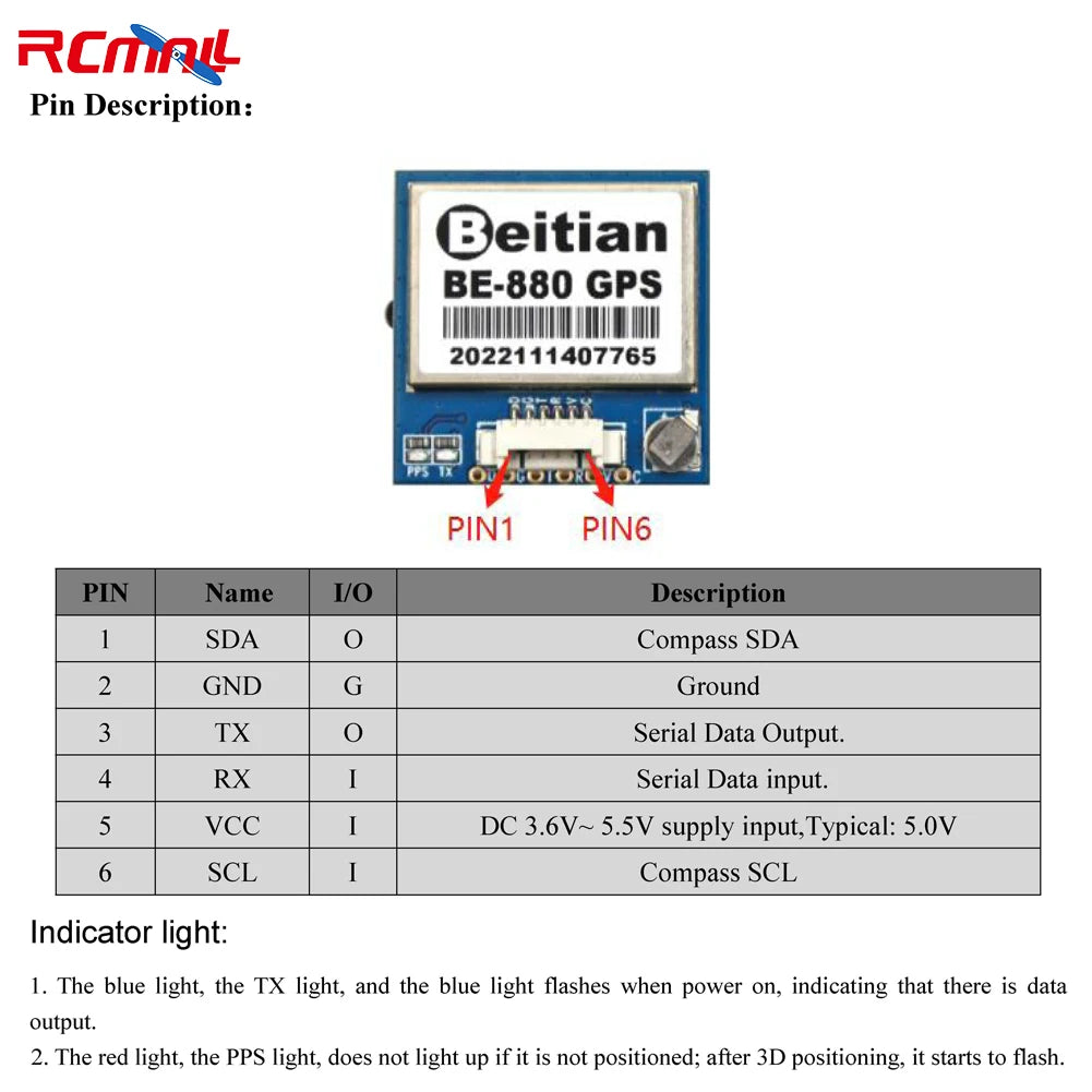 Beitian GPS Module BE-180 BE-220 BE-250 BE-280 BE-450 with Antenna M10 GNSS Ultra-low Power GNSS Receiver for Vehicle Drones