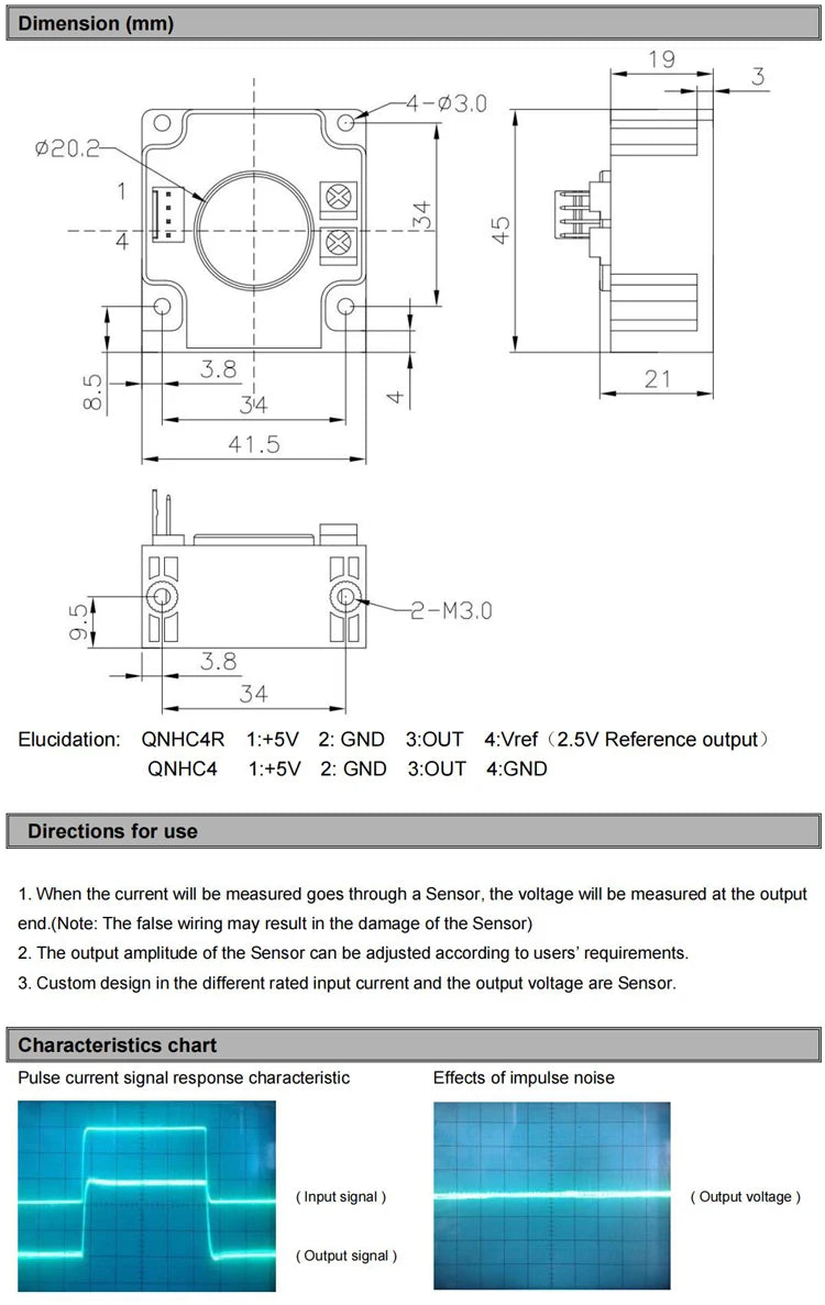 Hall Effect Current Sensor 2.5V 2V QNHC4 50A 100A 200A 400A 500A 600A 0.5 Class DC Current Transducer Hall