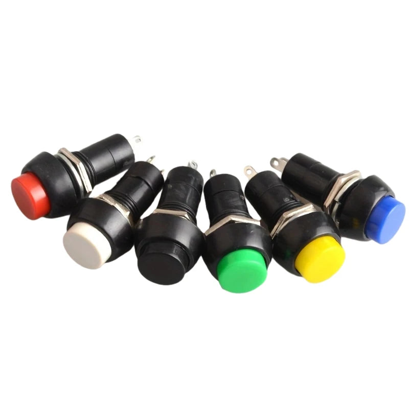 6pcs 12mm Momentary Button SPST ON/Off AC 250V/1.5A 125V/3A, Versatile Lock Free mini Round Button
