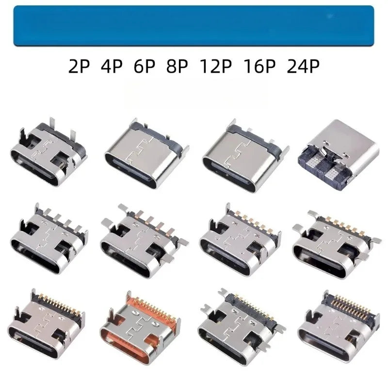 10Pcs USB Connector Type C Female Charging Port Jack 2/4/6/16 Pin Type-C Socket PCB Soldering SMD SMT DIY Repair Type C Adapter