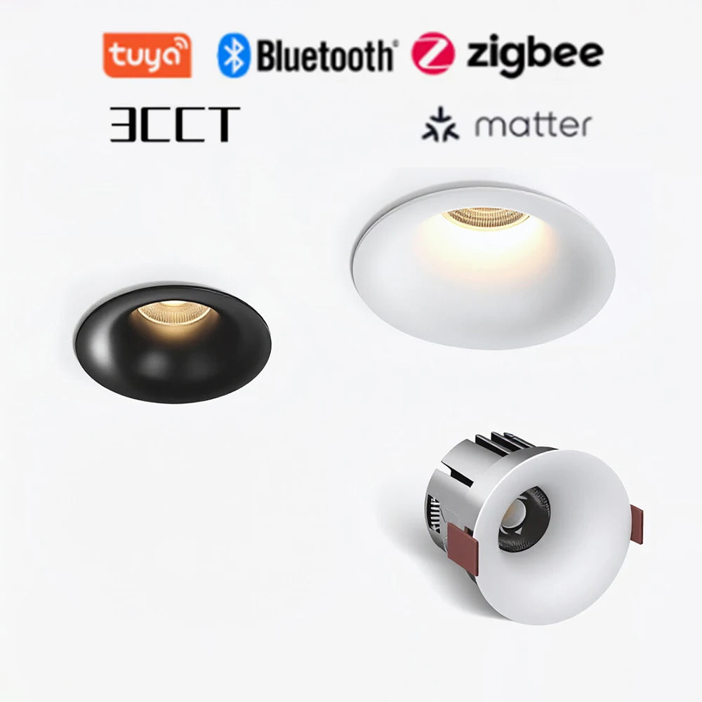 Recessed Curved Seamless LED Ceiling Light 3CCT/ Tuya BLE/ Zigbee/ Matter/ All Aluminum LED Spot Downlight