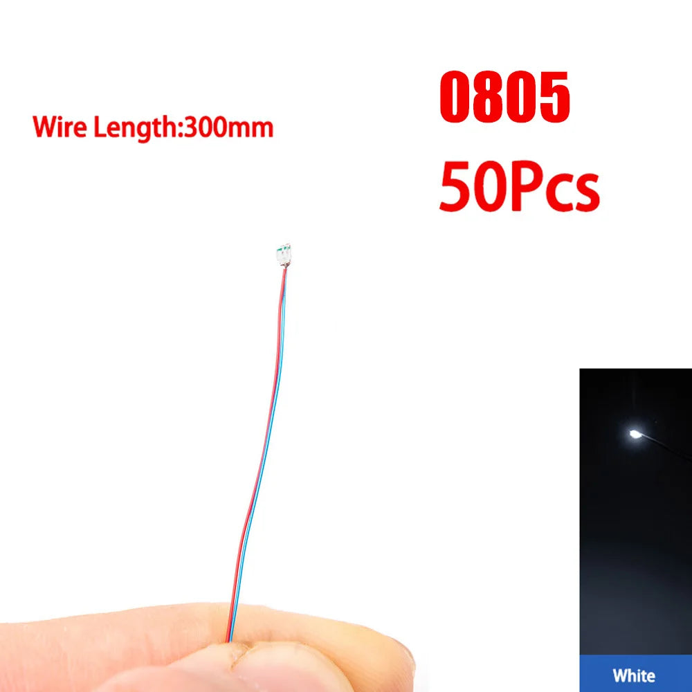 50pcs/Set 0805 1206 SMD Lamp Wired Micro Led Pre-Soldered Micro Litz Wired Chip 3V Railway Model Scenes Light DIY Leads Wires 30