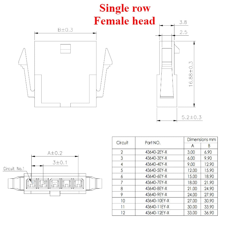 10-50sets 3.0mm Micro-Fit 3.0 Connector Receptacle Housing 2Pin 3 4 5 6 Circuit Plug House Terminal 43640 43645 MX3.0mm
