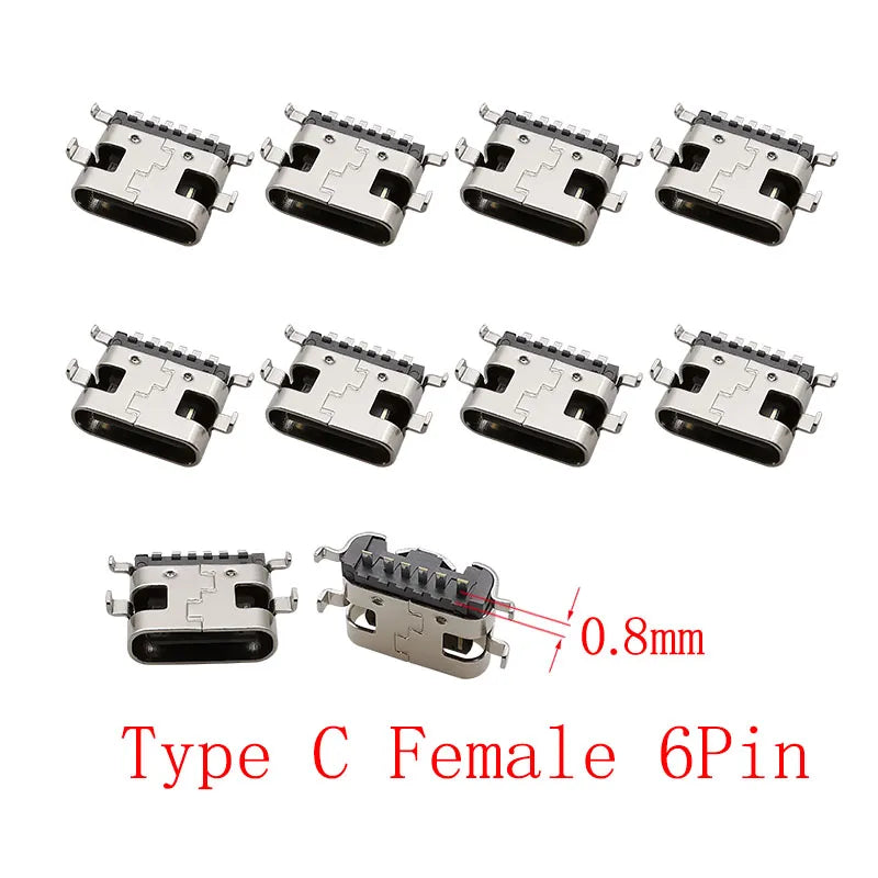 10Pcs USB Connector Type C Female Charging Port Jack 2/6/16 Pin Type-C Socket PCB Soldering SMD SMT DIY Repair Type C Adapter