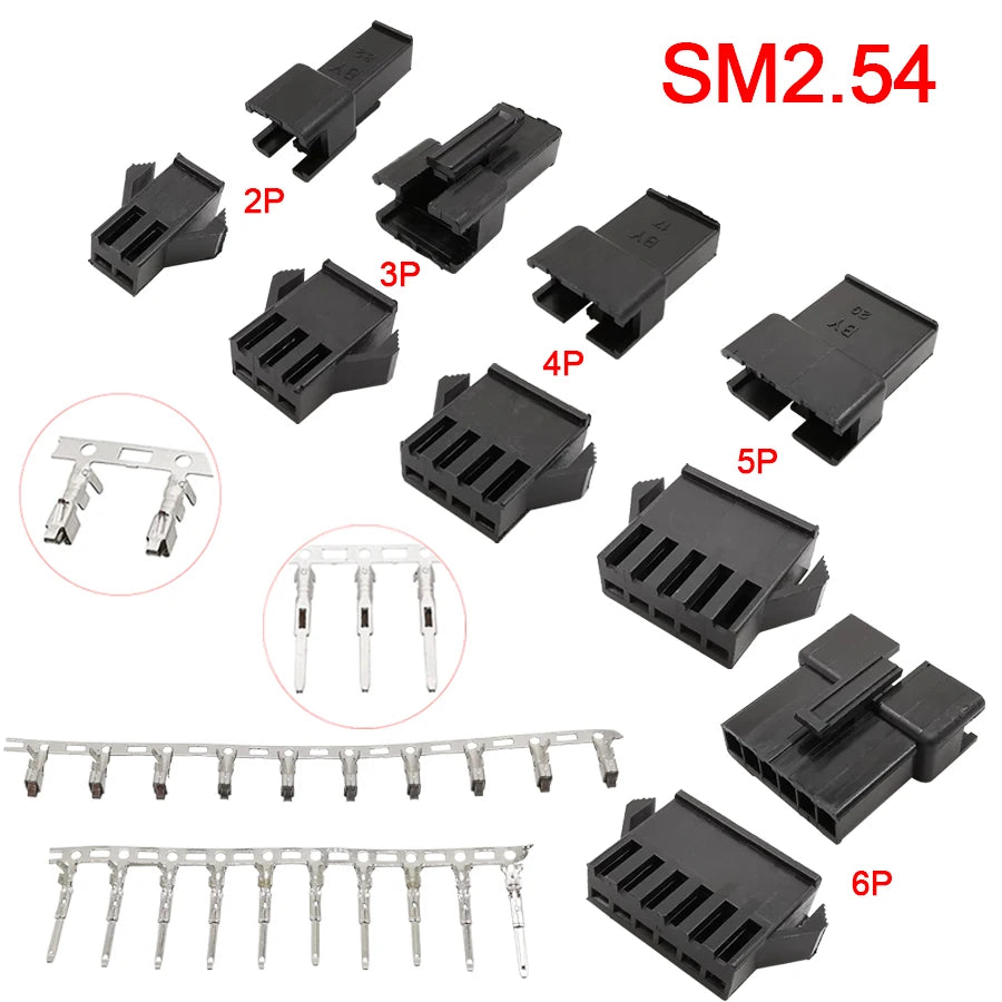 10 Sets JST SM 2.54mm 2/3/4/5/6/7/8Pin Male Female Plug Socket Housing Terminal Connector SM-2P SM-2R JST SM2.54