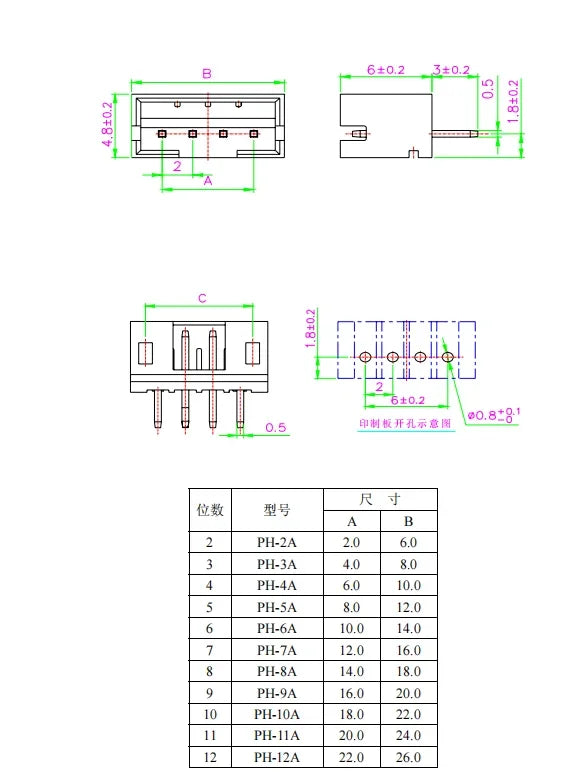 20Pcs PH 2.0 Terminal Plastic Housing  Male Female Pin Header Connector 2mm 2P  3P  4P  5P  6P  7P  8P  9P  10P  Pin Plug Socket