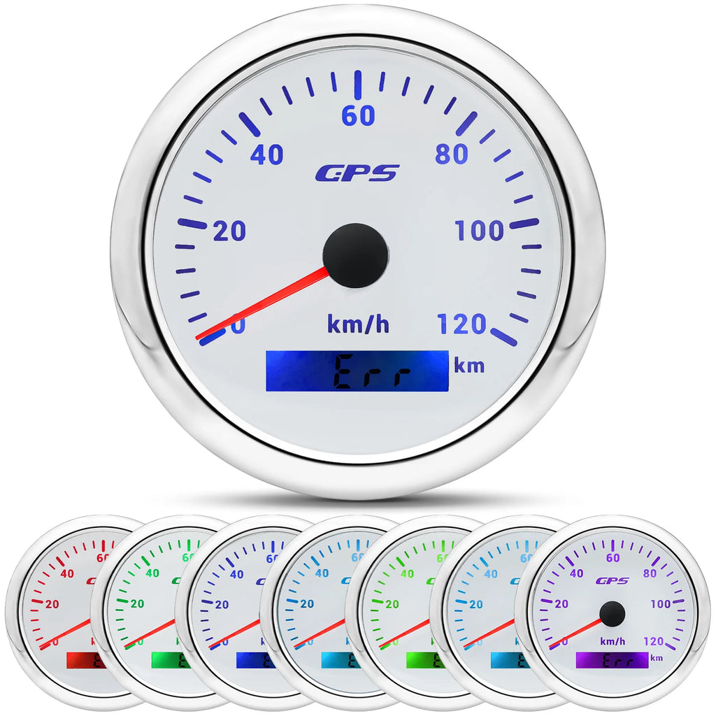 60/120/200KMH 85MM GPS Speedometer Gauge 7 Color Light with GPS Antenna Waterproof Motorcycle Boat Car Truck Speed Gauge Meter