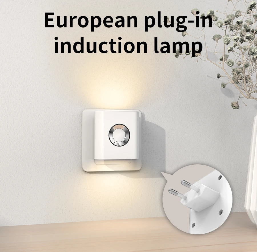 220V Led Night Light with EU Socket Motion Sensor Plug into Wall Lamp Warm White Ambient Light for Toilet Staircase Bedroom