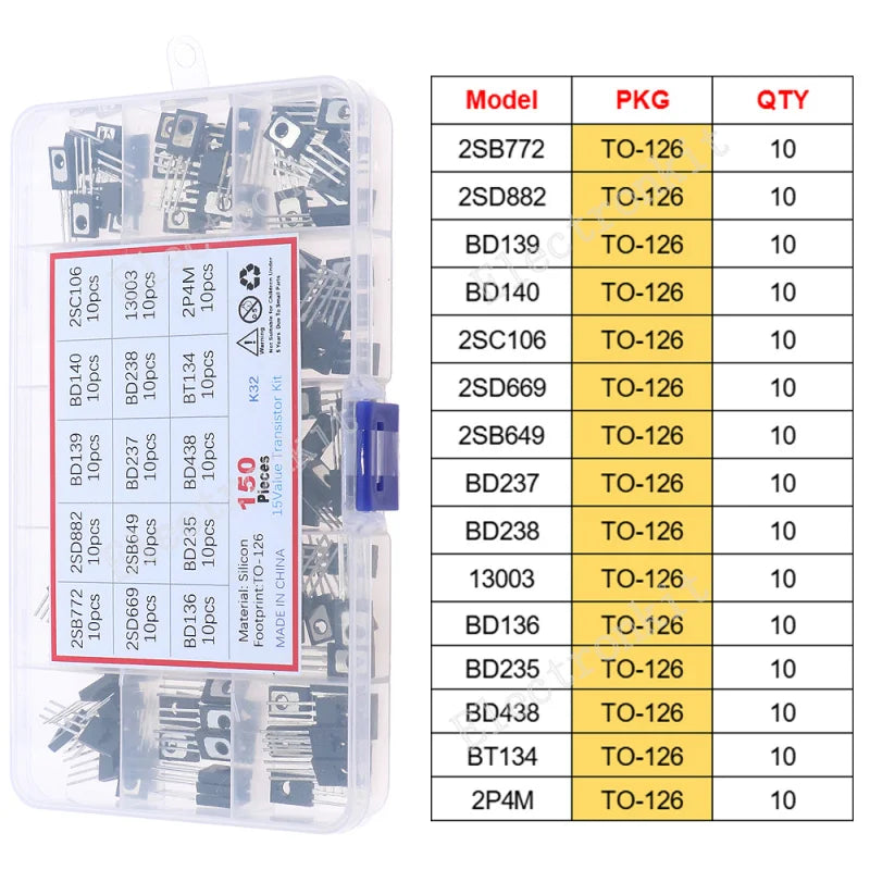 SOP-23 SOP-223 TO-252 TO-92 TO-92L TO-126 TO-220 Mosfet Triode Thyristor Voltage Regulator PNP/NPN Transistor Assortment Kit
