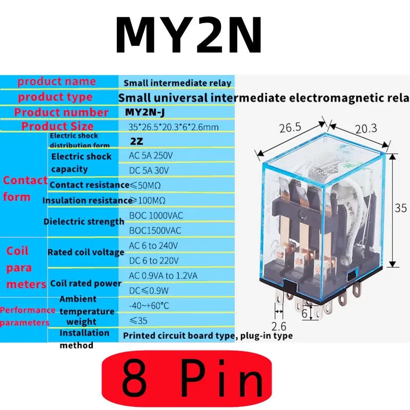 MY2P HH52P MY2NJ Relay Coil General DPDT Micro Mini Electromagnetic Relay Switch with Socket Base LED AC 110V 220V DC 12V 24V