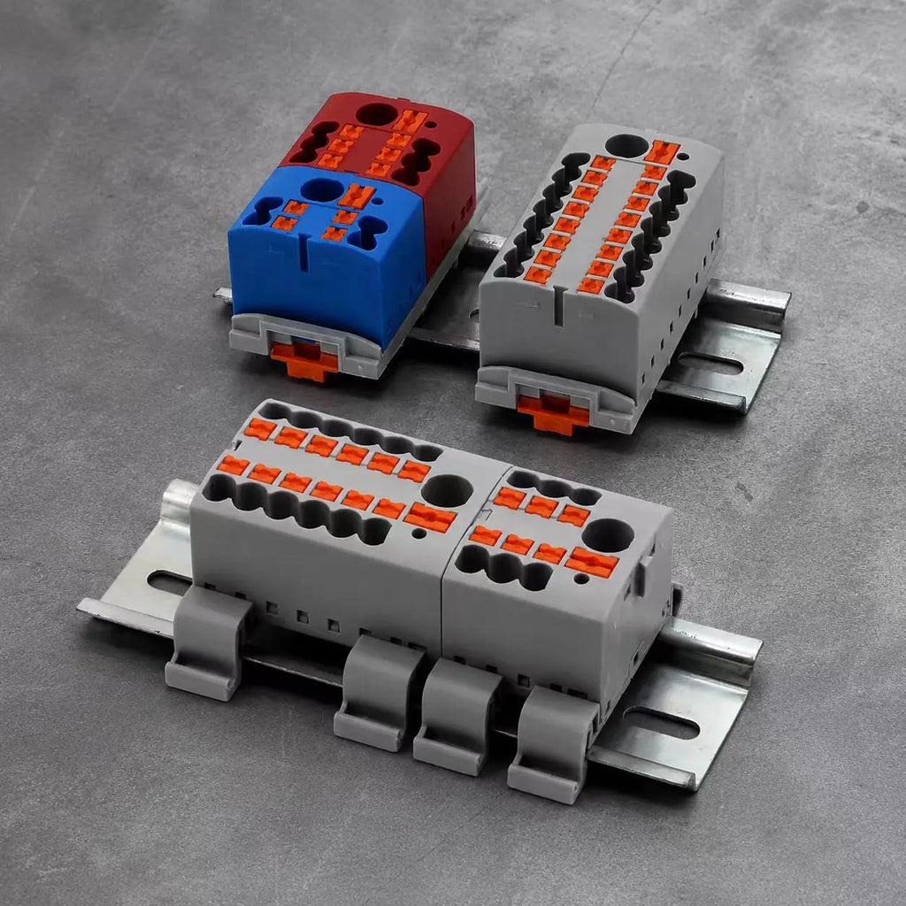 Distribution Terminal Block 1 In 12 Out DIN Rail Push In Electrical Connection Strip 41A 690V Copper Busbar Power Distributor