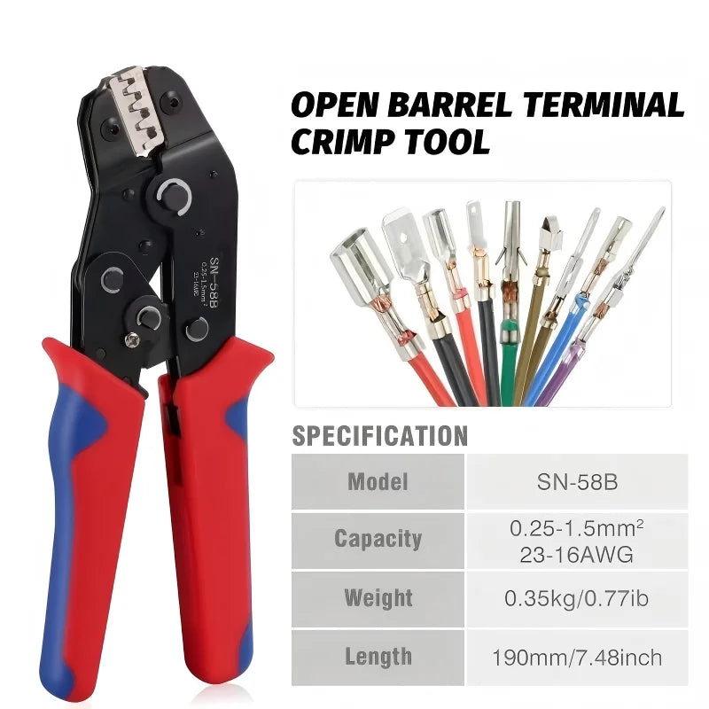 SN-58B 0.25-1.5MM² AWG24-16 Non-insulated Crimper for Dupont Jumper Wire EPS PCIE SATA PINS MOLEX JST Terminals Crimping Plier