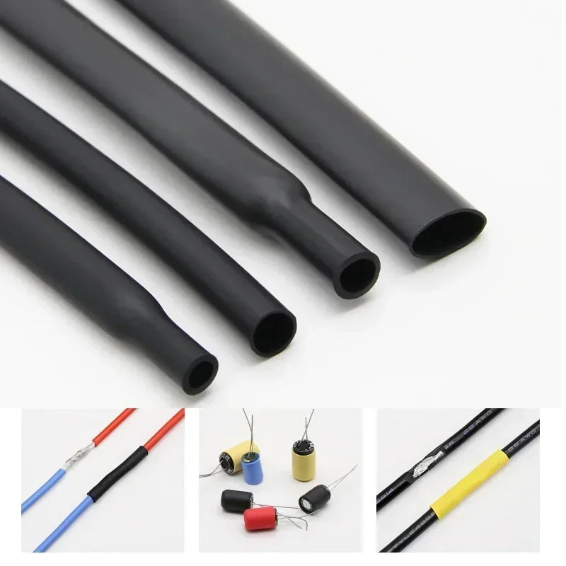1/5M 1.7:1 Black 0.8mm~30mm Silicone Heat Shrink Tube Flexible Cable Sleeve Insulated High Temperature DIY Wire Wrap Protector