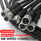 2Meters Waterproof M8 Sensor Connector, Male & Female 3/4/5/6/8 Pin, Integrated Injection Molding Industrial Cable Plug