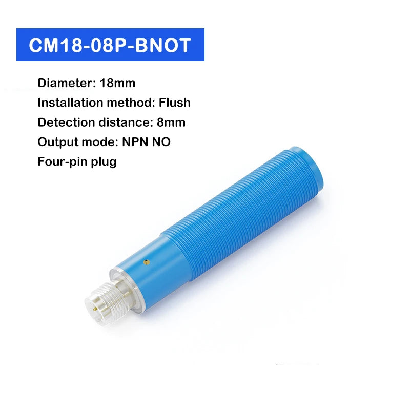 Cylindrical capacitive proximity switch with plug-in connector for detecting material liquid level with non-metallic sensing pla
