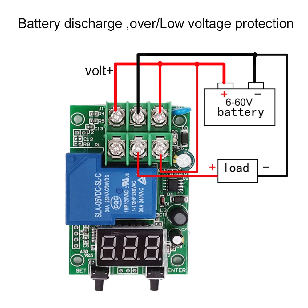 Relay Switch Controller DC 6~80V Voltage Detection Charging Discharge Monitor with Case Digital display DC voltage detection