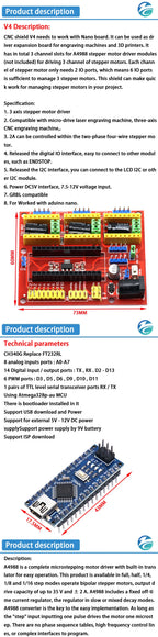 CNC Shield v4 Engraving Machine / 3D Printer / + 3pcs A4988 / DRV8825 / AT2100 Stepper Motor Driver for Arduino