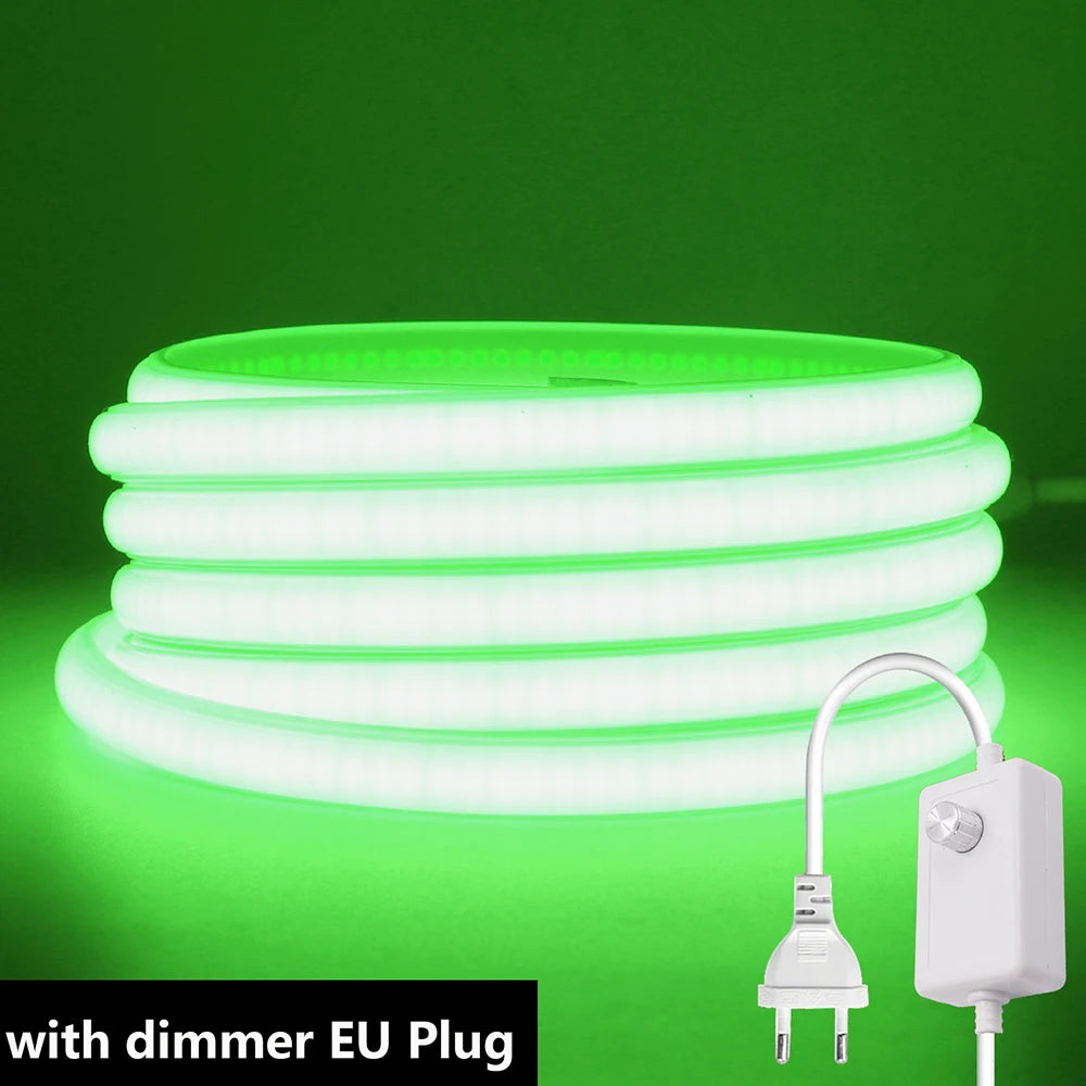 Dimmable 220V COB LED Light With Dimmer EU Power Kit Neon Strip 288Leds/M Waterproof Garden Room Home Bar Lighting Flexible Lamp