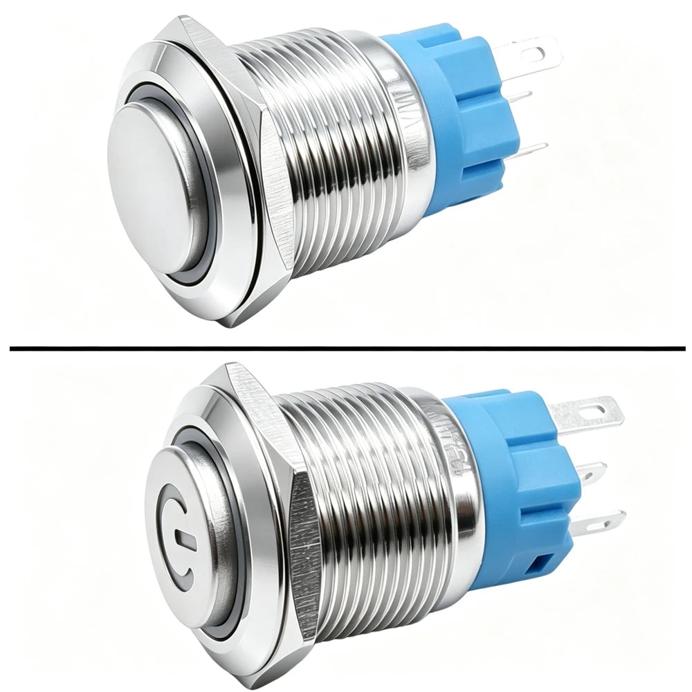 12/16/19/22mm Metal Push Button IP66 Waterproof Self Reset Latching Red LED 1NO1NC Plug Terminal 5V 12V 220V Control Switch Blue