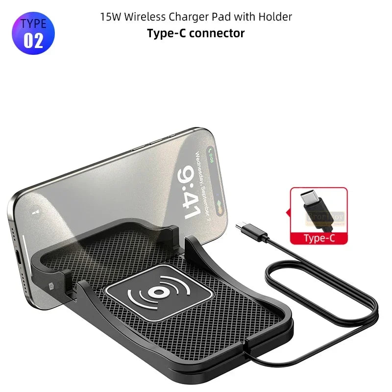 15W Fast Car Wireless Charger Anti-skid Silicone Charging Pad For Samsung HUAWEI iPhone Charging Mat for Smartphone Car Styling
