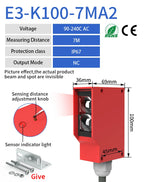 GTRIC Square Photoelectric Sensor Optic Infrared Switch Diffuse Reflection IP67 Waterproof 24-220V AC DC Universal 7m Distance