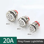 16/19/22mm 20A High Current Metal Push Button Switch IP67 Waterproof LED Light Momentary Latching Car Engine Power Switch Red