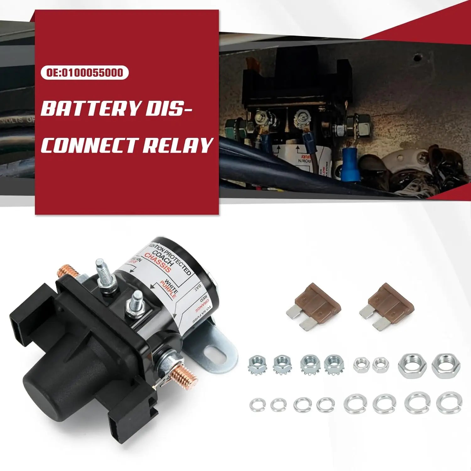 0100055000 Battery Disconnect Relay for RV - 12V Latching Solenoid, Compatible with Intellitec 01-00055-000
