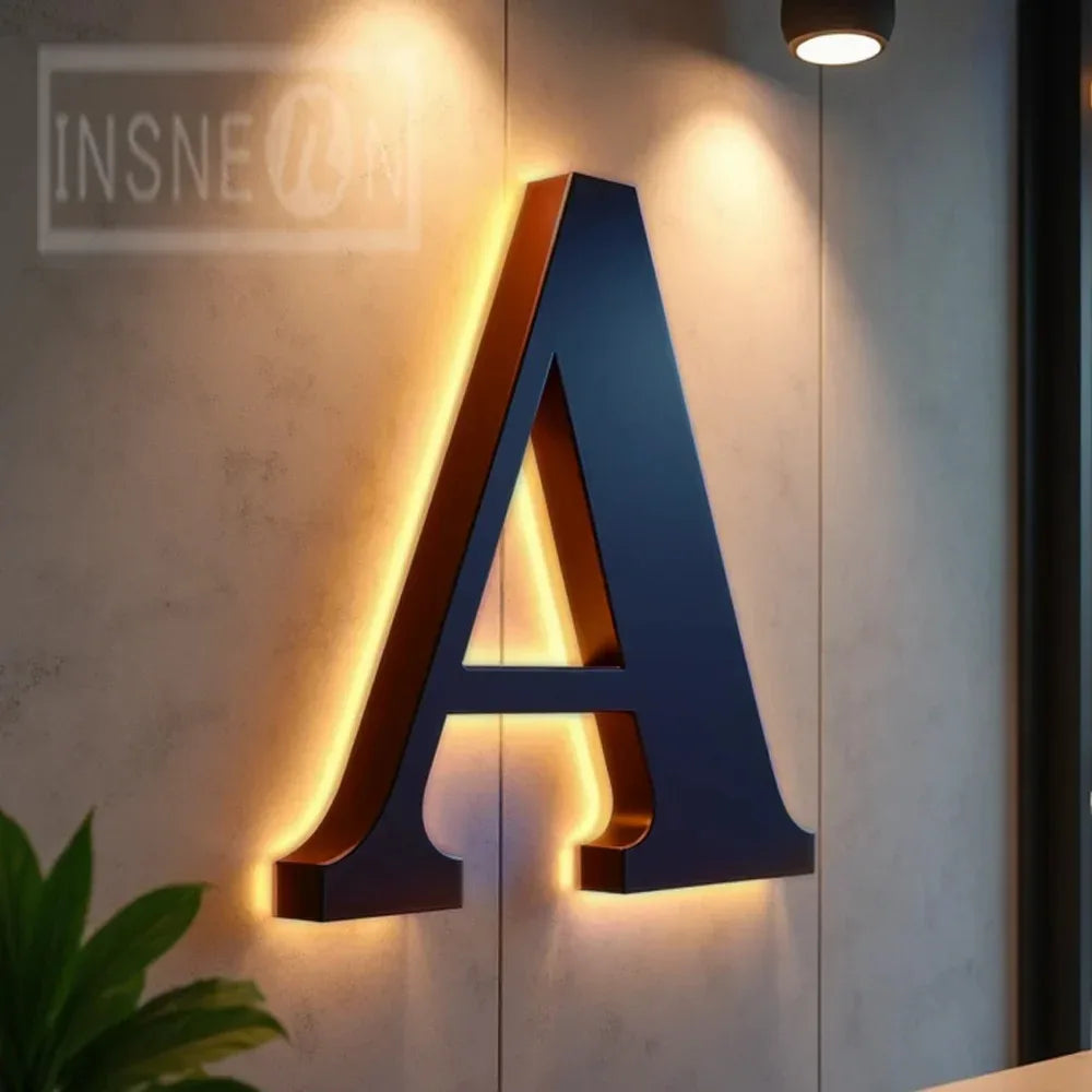 3D Custom Luxury LED Luminous Acrylic Metal Wall Letters - Business Logo Signboard for Cafe Wall Decor & Commercial Advertising