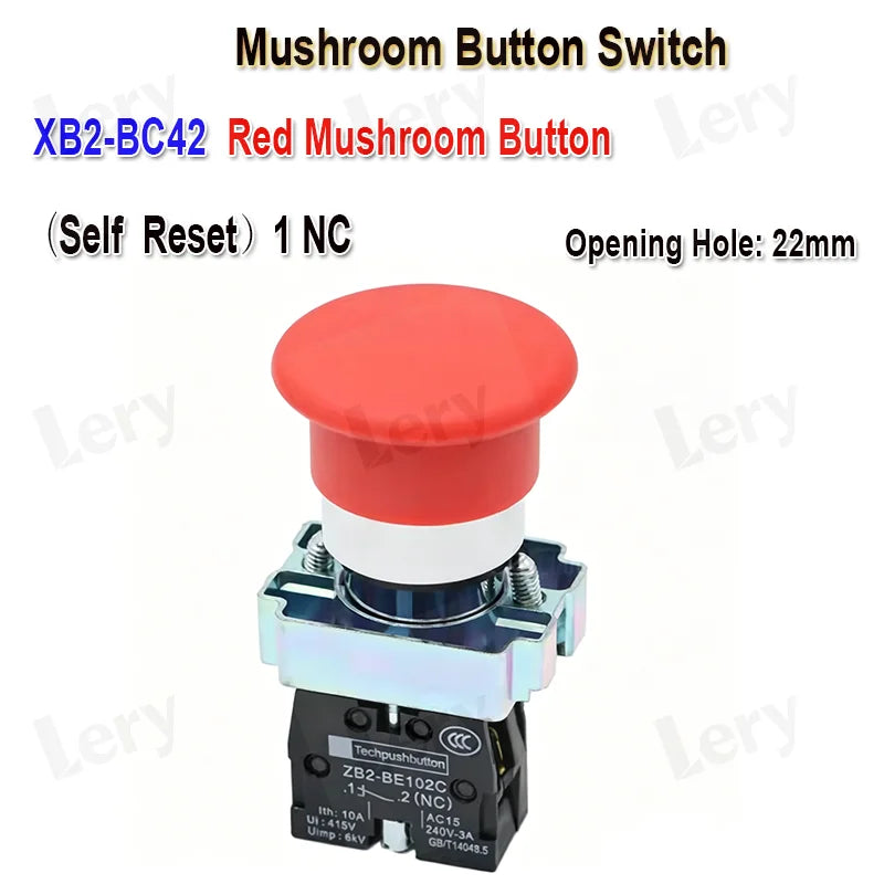 1Pcs XB2-BG21 XB2-BA31 XB2-BS54 22mm Knob Key Start Inching Power on Button Switch Self Reset Small Mushroom Head Emergency Stop