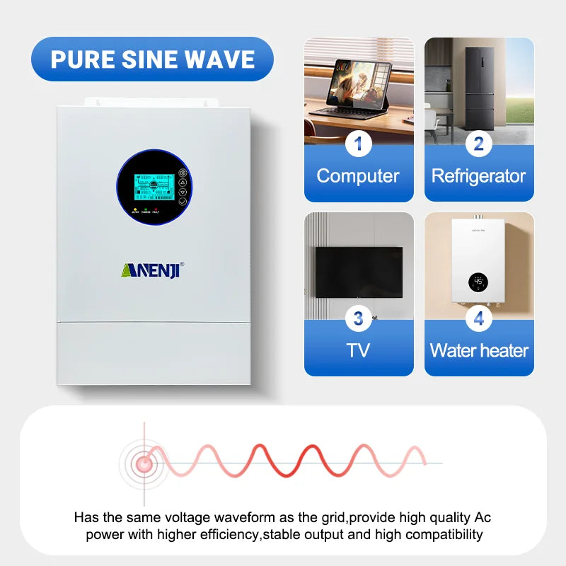 ANENJI Split Phase 12KW 48V Hybrid Solar Inverter Parallel Inverter Pure Sine 120V 220V On Grid MPPT 200A Solar Charger PV 500V