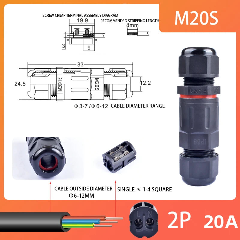 IP68 Waterproof Connector Outdoor LED Lighting Sealed Connector  Assembly Type Wire And Cable Quick Terminal Connector 2/3/4/5P