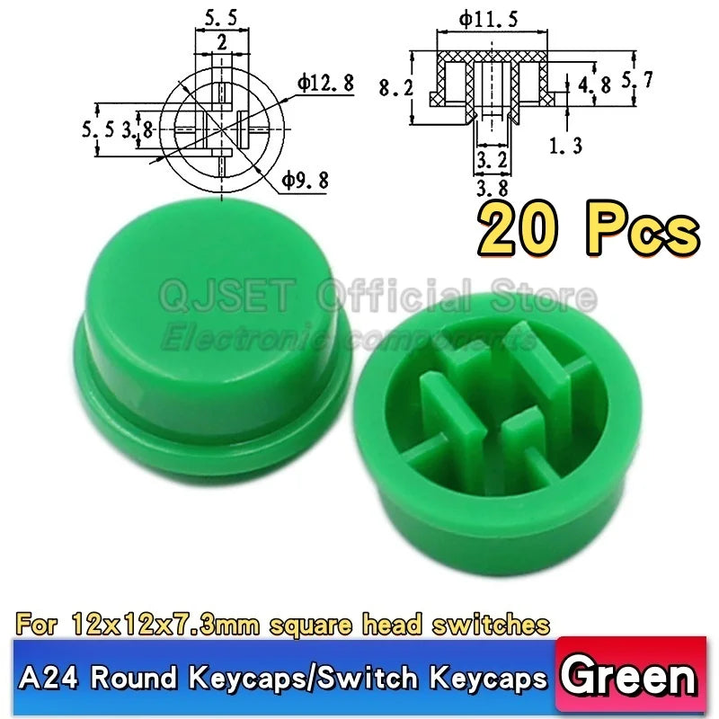 20 Pcs Tactile Pushbutton Switch 12*12*7.3MM Micro Switch Pushbutton A14 A24 Pushbutton Cover 12x12x7.3MM Square Head Pushbutton