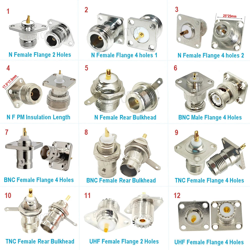 1PCS L16 N/Q9 BNC/TNC/UHF Flange Connector Male Plug/Female Jack 4-Holes Flange Panel Chassis Mount Coaxial Solder Nickel Plated