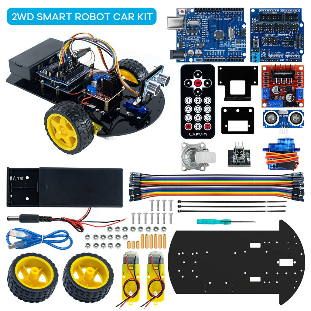 LAFVIN Smart Robot Car for Arduino 2WD Chassis Robot Car Kit With Ultrasonic Module, L298N Driver Board, Remote, IR Control