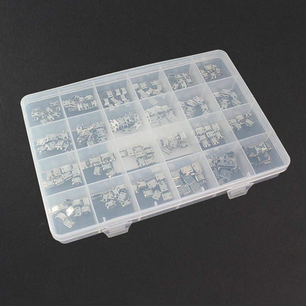 60pcs/240pcs Micro USB Connector Kit 12/24 Models USB Port/Tail Plug for MP3/4/5 DIY SMD DIP Socket Set USB Connectors Set