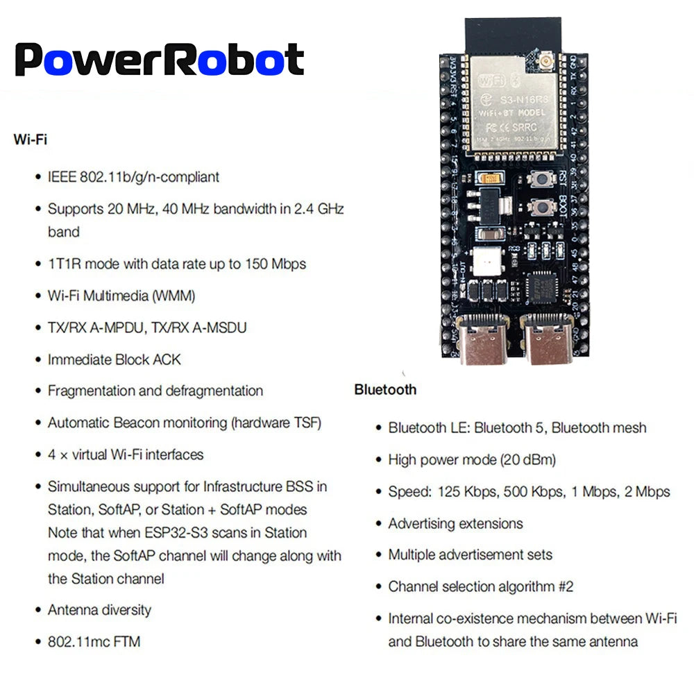 ESP32 S3 Development Board 44Pin Expansion Adapter Kit ESP32S3 2.4G Wifi BT Module MCU ESP32-S3-WROOM1 N16R8 Type-C ESP32-S3