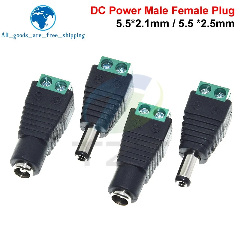 5.5MM x 2.1MM / 2.5MM Female Male DC Power Plug Adapter for 5050 3528 5060 Single Color LED Strip and CCTV Cameras